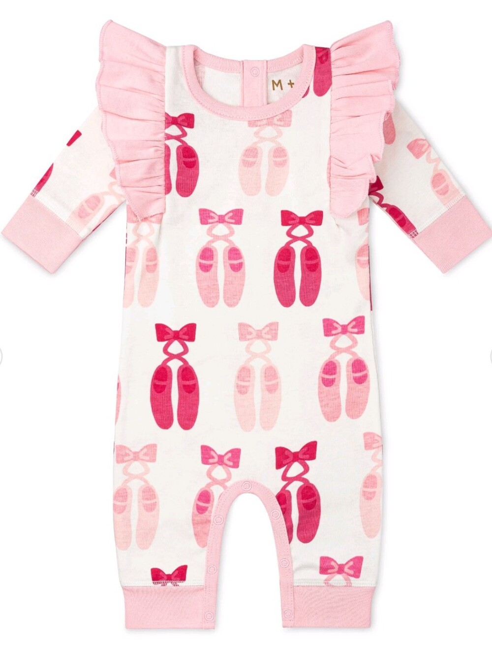 Monica + Andy | Cotton Pink Ballerina Print Ruffle One-Piece for Kids | 18-24 Mo